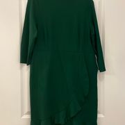 J. Jill Dark Hunter Green Ruffle MIDI Ponte Dress