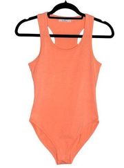 Zenana Premium Scoop Neck Racerback Tank Top Bodysuit Neon Orange Size Small