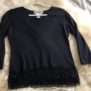 Black sweater with beaded embellish hem size M