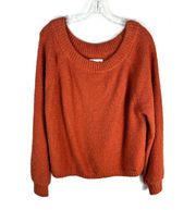 Burnt Orange Off-The-Shoulder Sherpa Knit Boxy Fit Sweater