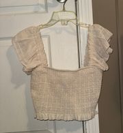 Beige  Smocked Crop Top With Ruffle Sleeves NWT