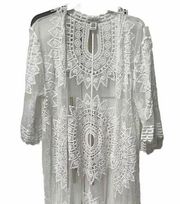 Rachel Zoe Kimono Cardigan Top Cover Up White Lace Boho One Size Beach Long