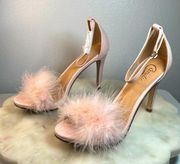 New Candie’s Ostrich Feather Blush Pink Strappy Ankle Strap Heels Women’s 7