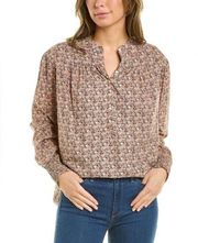 Ba&sh Freja Micro Floral Long Sleeve Button Neck Cotton-Poplin Blouse Sz 3 (L)