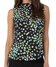 Liverpool Black & Green Confetti Polka Dot Mock Neck Sleeveless Top Size Large