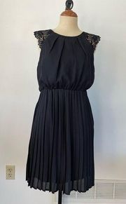 Papermoon black dress lace detail, pleated, elastic waist size M