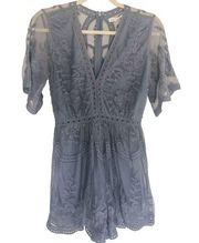 Honey Punch Romper Boho Lace Romper Blue