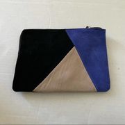 Street Level Suede Color-block Clutch With Crossbody Strap