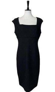 Adrienne Vittadini Square Neck Cap Sleeve Sheath Ponte Knit Dress Black New 12