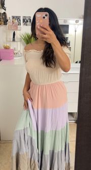 Off Shoulder Maxi Multi Color Dress