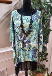 Slinky Brand Womens Multicolor Paisley Print Polyester Round Neck Blouse Size 3X