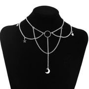 Celestial Moon & Stars O Ring Chocker Necklace