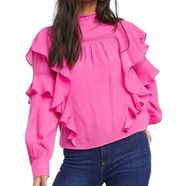 NWT Vero Moda Top Ruffled Hot Pink Long Sleeve Frill Blouse Women’s Size Medium
