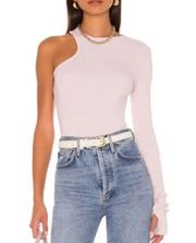 NWT Agolde Small Bea Cutaway Bodysuit Pink Ribbed One Shoulder