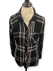 Rails  Flannel Button Plaid Shirt, Black and Light Pink