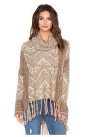 Free People Be the One Poncho Cowl Sweater Pullover Fringe Brown Boho Size Small