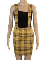 Yellow Plaid Suspender Skirt