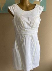 Macy’s Classy white open back dress size 7/8 green accentuating stitching