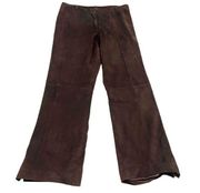 ST. JOHN Suede Leather Pants Brown Straight Leg High Rise Zipper Silk Lining 16