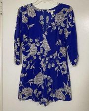 YUMI KIM Silk Blue Floral Vneck Long sleeve Romper size Medium -no belt-