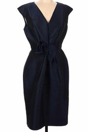 Carmen Marc Valvo Navy Blue Silk Blend Sleeveless V-Neck Belted Dress 10