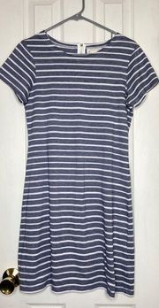 Sail To Sable Blue & White Striped Nautical Shift Dress Medium