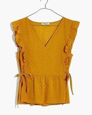 Madewell NWT Side-Tie Ruffle Peplum V-Neck Polka Dot Mustard/Yellow Size XL