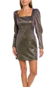 NWT  Iridescent Square Neck Mini Dress Black Gold Purple Glittery L