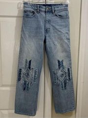 Lucky Brand Pins Patchwork Appliqué High Rise Cropped Light Wash Jeans Size 26/2