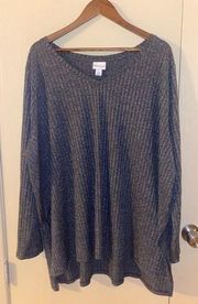 Ava & Viv Ribbed V-Neck Long Sleeve Tunic with Side Slits - size 4XL