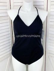 Maxine of Hollywood Azul Studded One Piece Swimsuit Black Silver 16