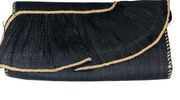 MudPie Black Tan Straw Clutch Bag