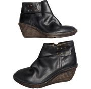 Fly London Sade Black Leather Studded Strap Wedge Heel Ankle Boots EU 40 US 9.5