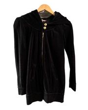 Juicy Couture  Velvet Hoodie Zip Up Black Cotton Long Sleeves Small EUC