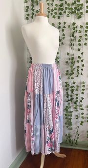 Vintage High Waisted Floral Patchwork Maxi Skirt 