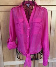 Candie’s pink semi-sheer with ties lace back Top size XS