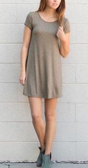 Daytrip Milange Brown Ribbed Swing T-Shirt Dress