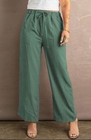 NEW Sage Green Crinkle Drawstring Waist Wide Leg Lightweight Pants Size Medium