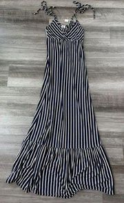 Alya Navy Blue Striped Maxi Dress Size S V-Neck Sleeveless Summer NWT A14