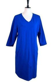 D & Co Active Tee Dress Shift 3/4 Sleeves V-neck Royal Blue Women’s Size Large