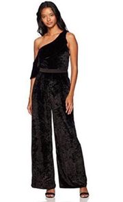 velvet one shoulder jumpsuit with side pockets