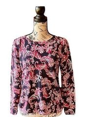 Women’s talbots multicolor pullover sweater round neck tight knit paisley