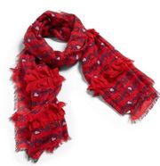 Vera Bradley Ruffle Stitched Vines Scarf, Red