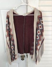 May & July southwest print open front sweater kimono size large