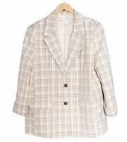 ASOS Design Oversized Blazer Cream Tan Plaid Boyfriend Jacket Women’s Size 12P