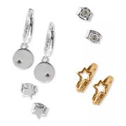 Two-Tone 4-Pc. Set Pavé Star Stud & Hoop Earrings