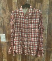 Rag & Bones women's stripped long sleeve plaid button down shirt red blue size large