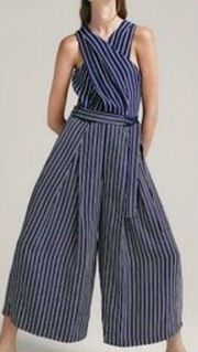 Massimo Dutti criss cross strap sleeveless striped wide leg jumpsuit