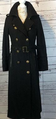 M60 Miss Sixty Military wool black long with gold details coat size small