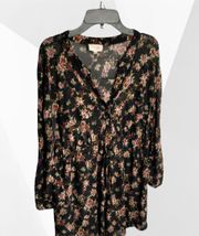 Sheer Black Floral Elastic Waist Tie Maternity Blouse Wm XL